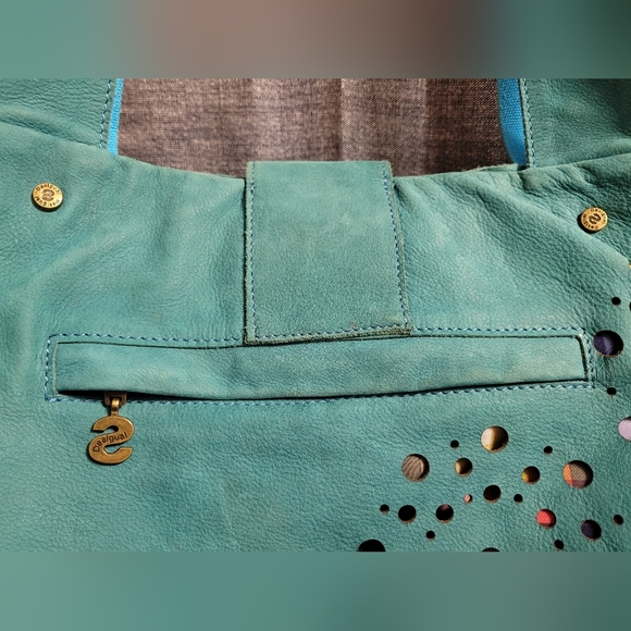 Desigual Teal Leather Tote with Multicolor Peek-Through - Picture 7 of 15